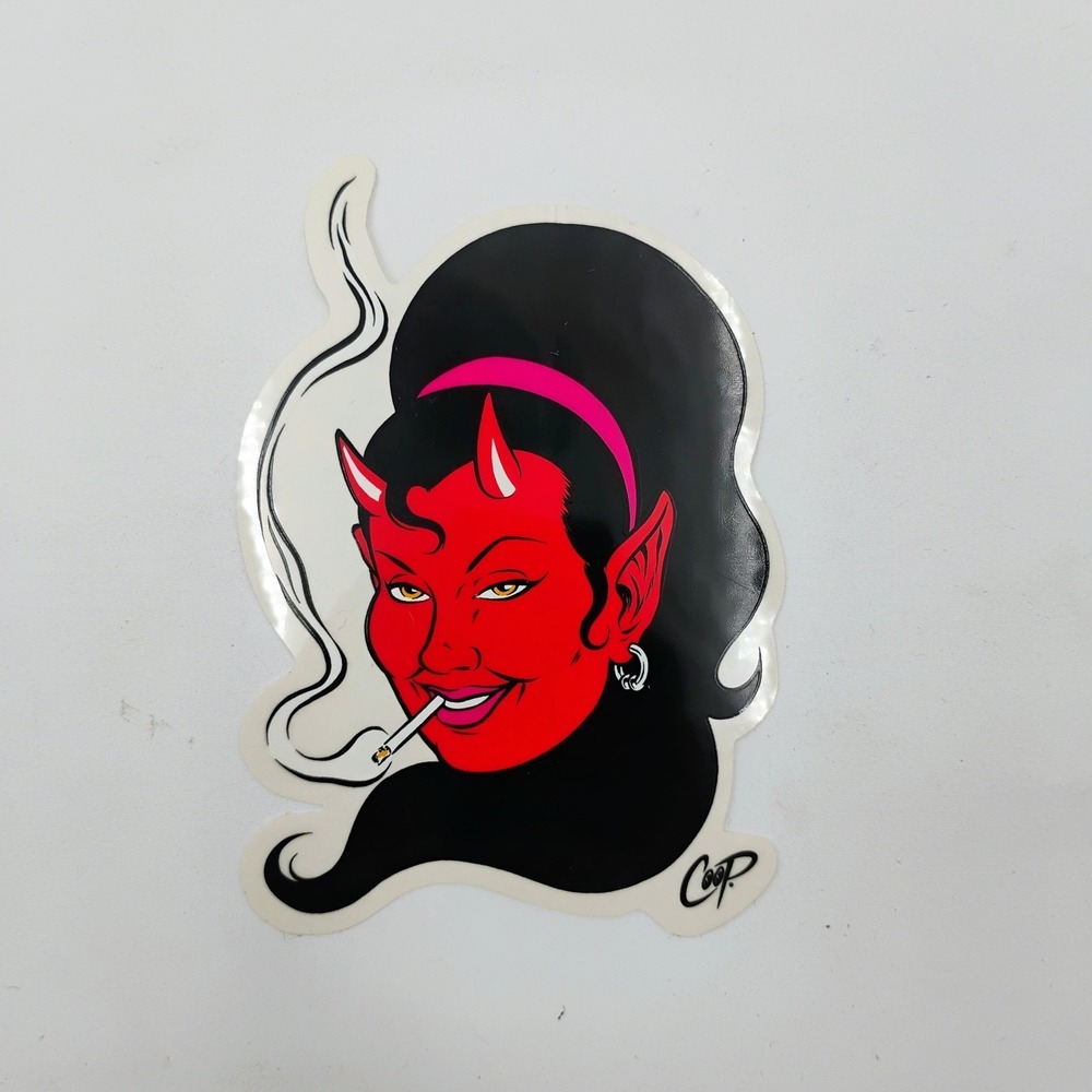 Coop Art Red Devil Girl Smoking Sticker Decal Lowbrow Hot Rod VTG 90's Y2K